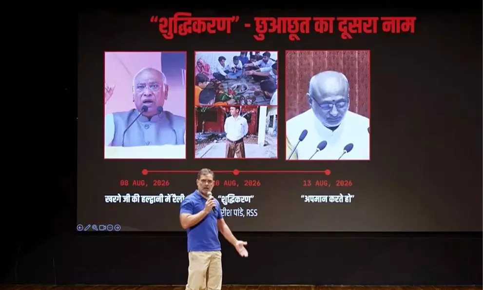 Rahul accuses BJP-RSS of legitimising untouchability, seeks FIR for Kharge ‘purification’ Rahul accuses BJP-RSS of legitimising untouchability, seeks FIR for Kharge ‘purification’
