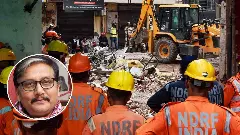 Manoj Kumar Jha (inset), building collapse in Satya Niketan, Delhi
