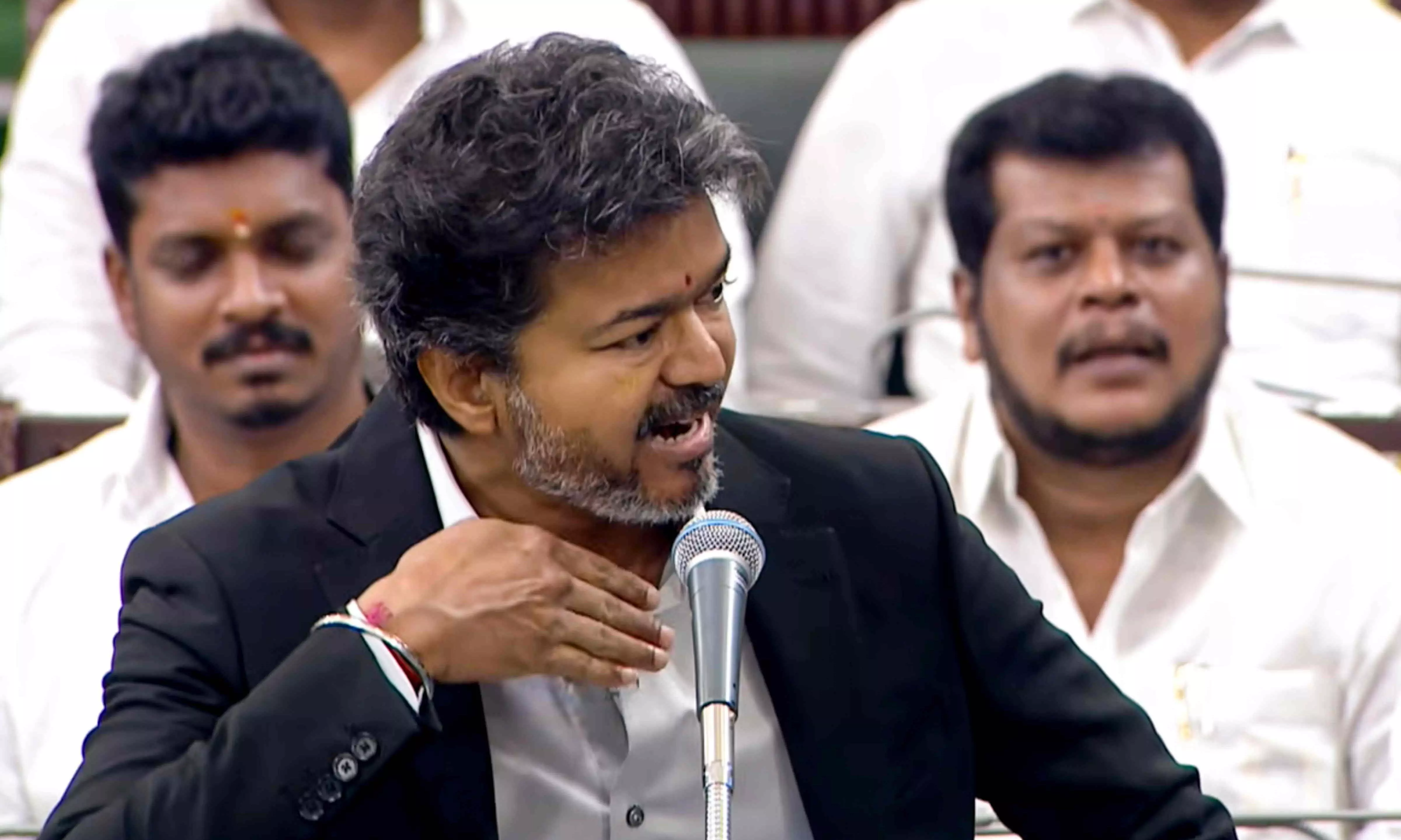 Tamil Nadu Chief Minister Vijay speaks during the state Legislative Assembly session Tamil Nadu Chief Minister Vijay speaks during the state Legislative Assembly session