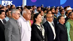 Vande Mataram breing played in full at the Jammu and Kashmir International Film Festival in presence of CM Omar Abdullah and Farooq Abdullah