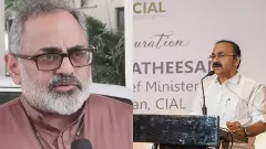Keralam BJP president Rajeev Chandrasekhar (Left) and Chief Minister V D Satheesan