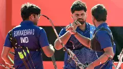 Indias Dhiraj Bommadevara, Yashdeep Bhoge and Neeraj Chauhan during the mens recurve archery team semifinal event against Iran at the 20th Asian Games Indias Dhiraj Bommadevara, Yashdeep Bhoge and Neeraj Chauhan during the mens recurve archery team semifinal event against Iran at the 20th Asian Games