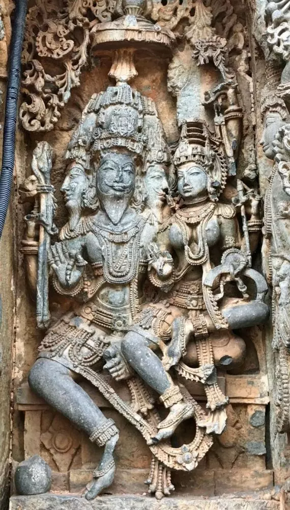 A 12th century sculpture of Brahma and Saraswati at the Hoysaleswara Temple in Karnataka. Photo: Wikipedia A 12th century sculpture of Brahma and Saraswati at the Hoysaleswara Temple in Karnataka. Photo: Wikipedia