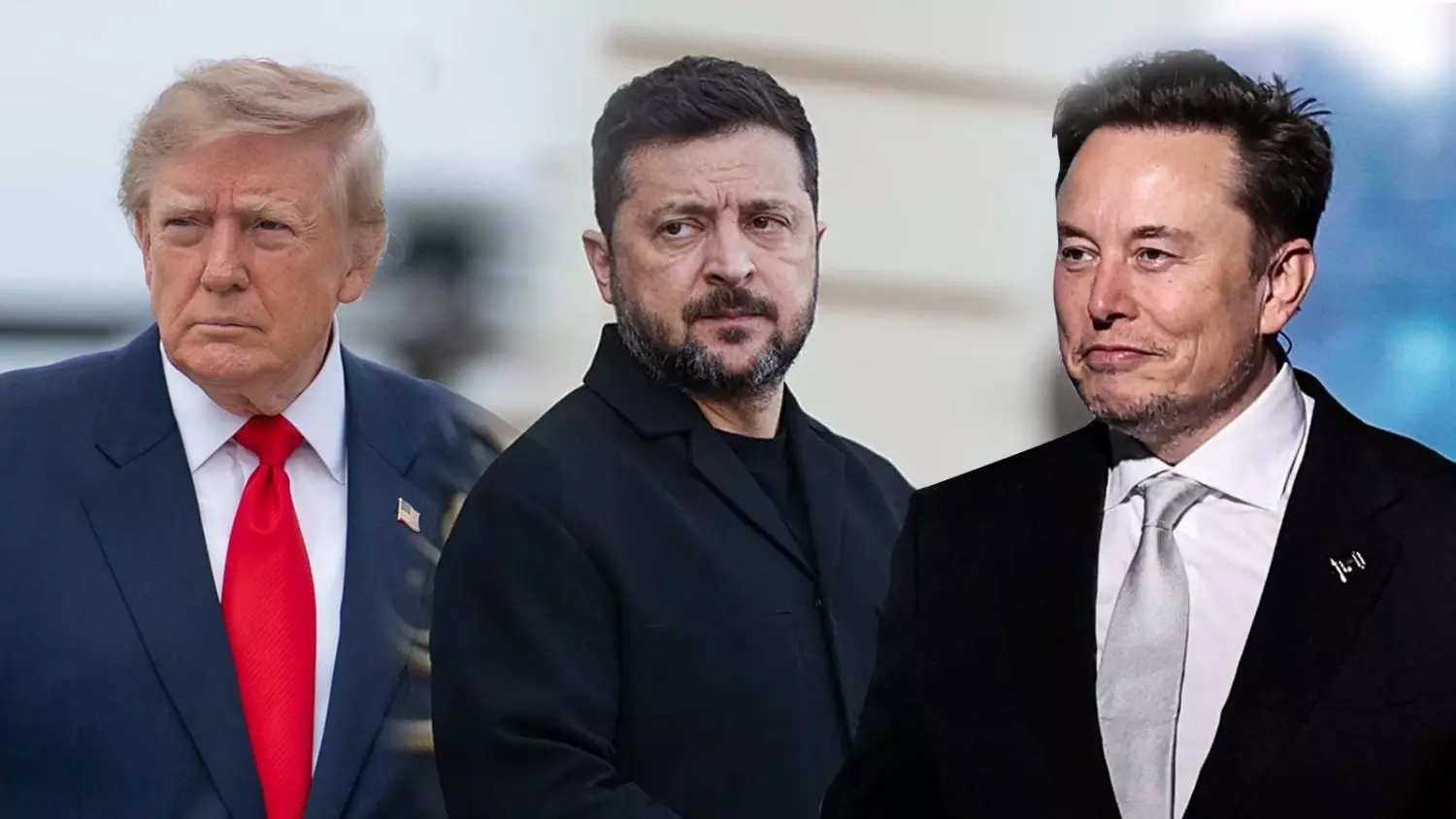 (from left) Donald Trump, Volodymyr Zelenskyy, Elon Musk