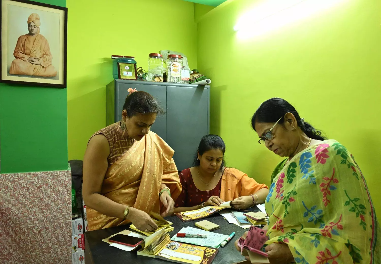 Ananya Pal (sitting) and others members at the Mousumi Club in Uttarpara, Hooghly district.