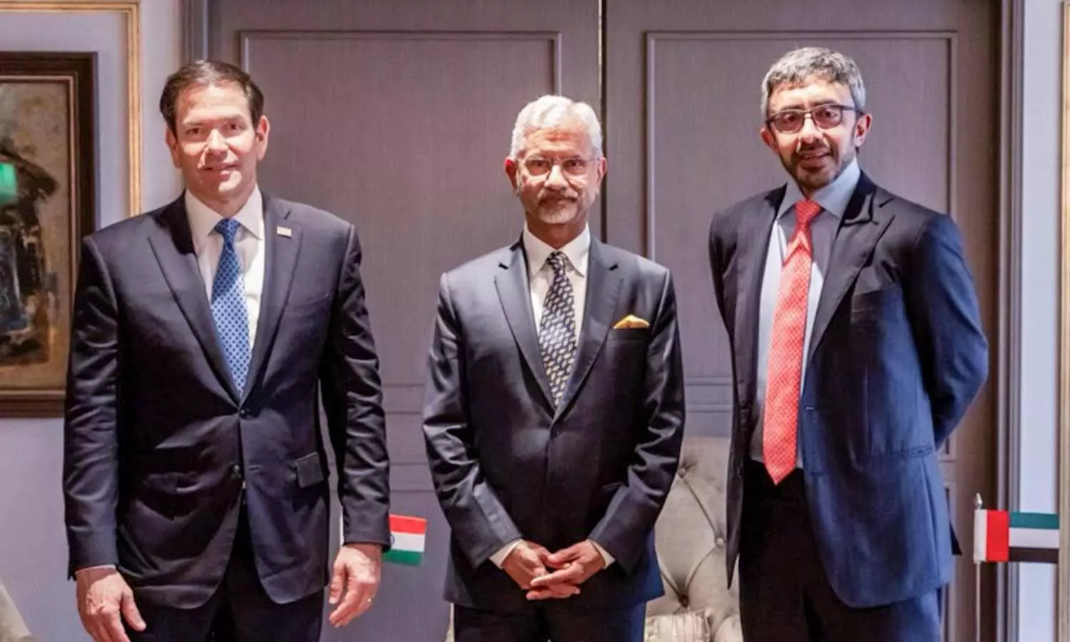 Marco Rubio (left), S Jaishankar (centre), Al Nahyan