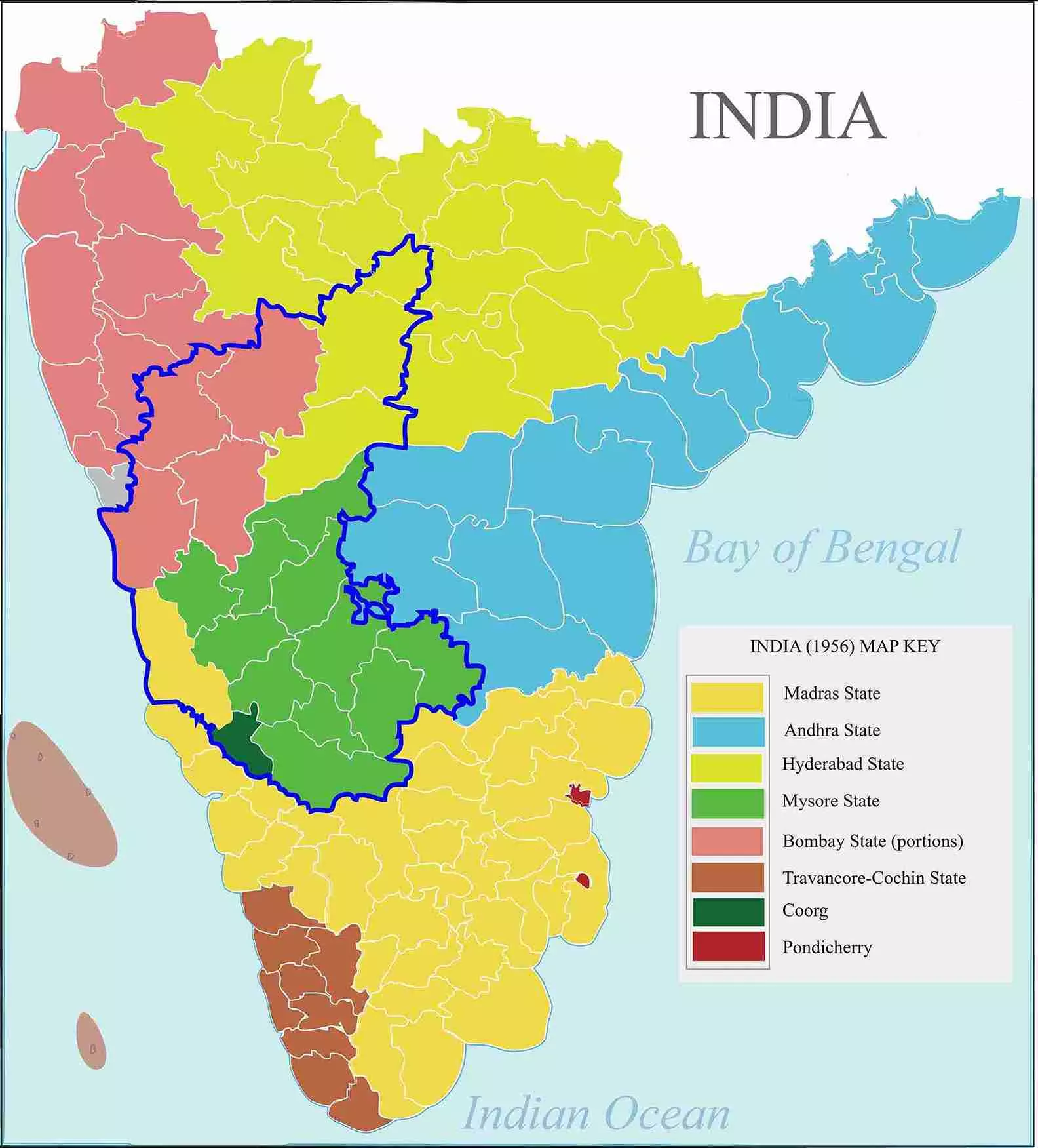 The reorganised Mysore State in 1956, which was later rechristened as Karnataka. Courtesy: Wikimedia Commons The reorganised Mysore State in 1956, which was later rechristened as Karnataka. Courtesy: Wikimedia Commons